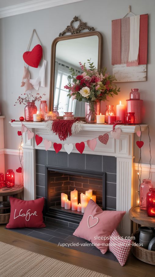 Layering and Styling Tips – Upcycled Valentine Mantel Ideas