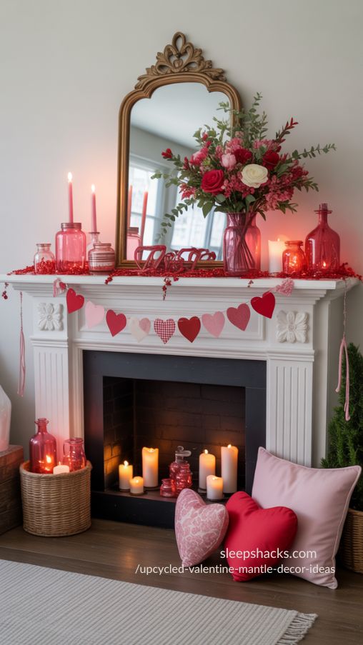 Layering and Styling Tips – Upcycled Valentine Mantel Ideas