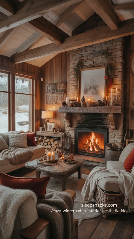 Make the Fireplace the Heart of the Cozy Winter Cabin