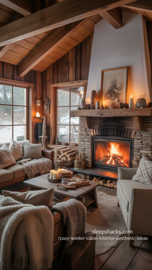 Make the Fireplace the Heart of the Cozy Winter Cabin