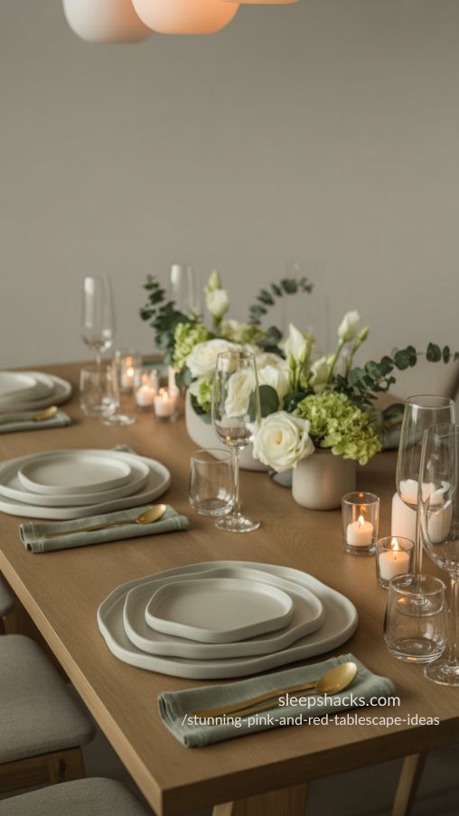 Modern and Stylish Tablescape with Muted Greens and Candlelight