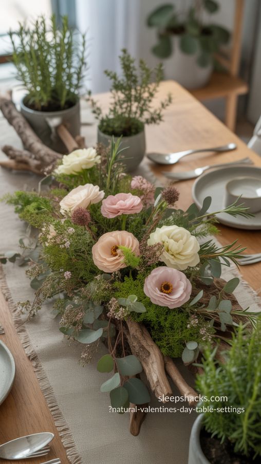 Natural Valentine’s Day Centerpiece with Wildflowers and Greenery