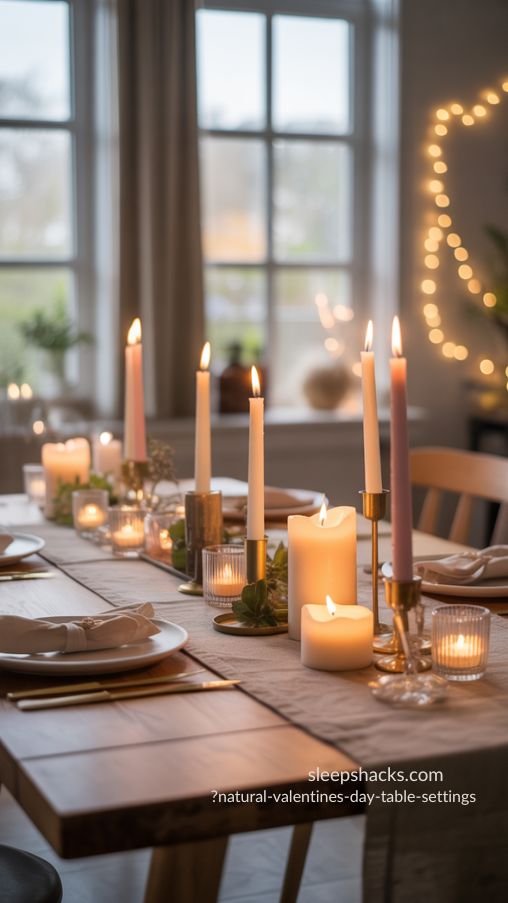 Natural Valentine’s Day Table Lighting with Candles and Soft Daylight