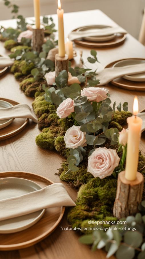 Natural Valentine’s Day Table Settings with Greenery and Linen