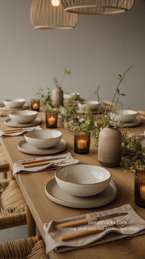 Natural and Uniform Tablescape with Earthy Tones and Organic Details