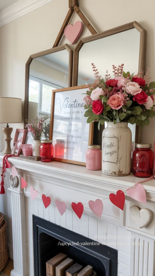 Planned Upcycled Valentine Mantel Decor – Cozy, Stylish, and Thoughtful