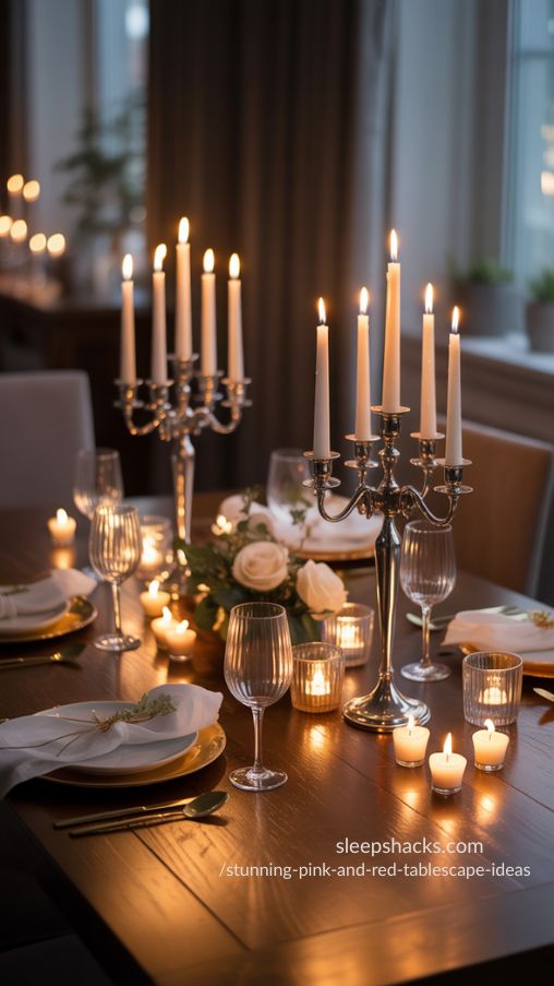 Romantic Candlelight Tablescape with Layered Candles and Intimate Glow