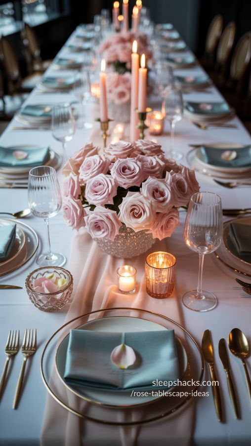 Romantic Glamorous Rose Gold & Blush Pink Tablescape