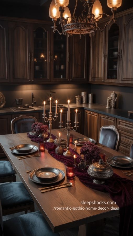 Romantic Gothic Kitchen & Dining Ideas – Dark, Elegant & Cozy Interiors