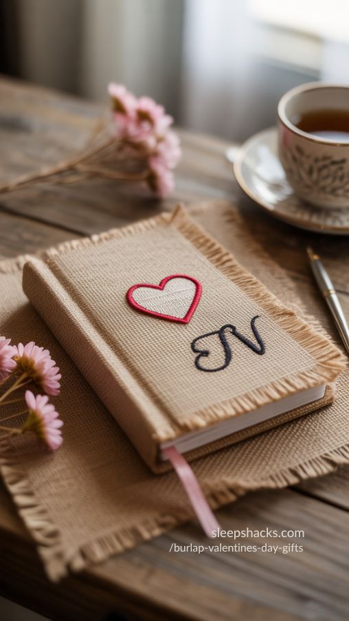 Rustic Burlap Valentines Journal Cover