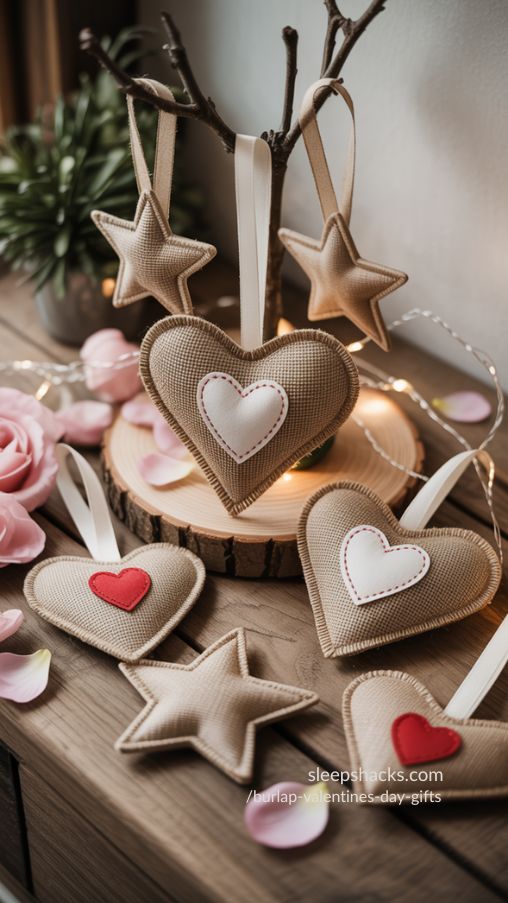Rustic Burlap Valentines Ornaments