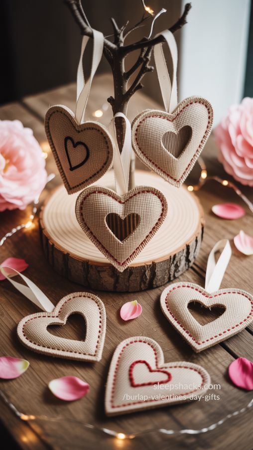 Rustic Burlap Valentines Ornaments