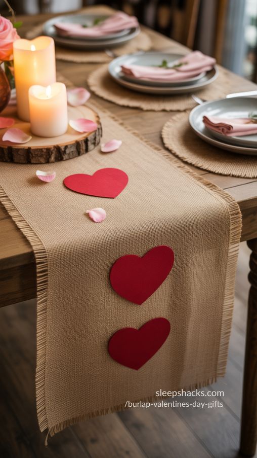 Rustic Burlap Valentines Table Runner