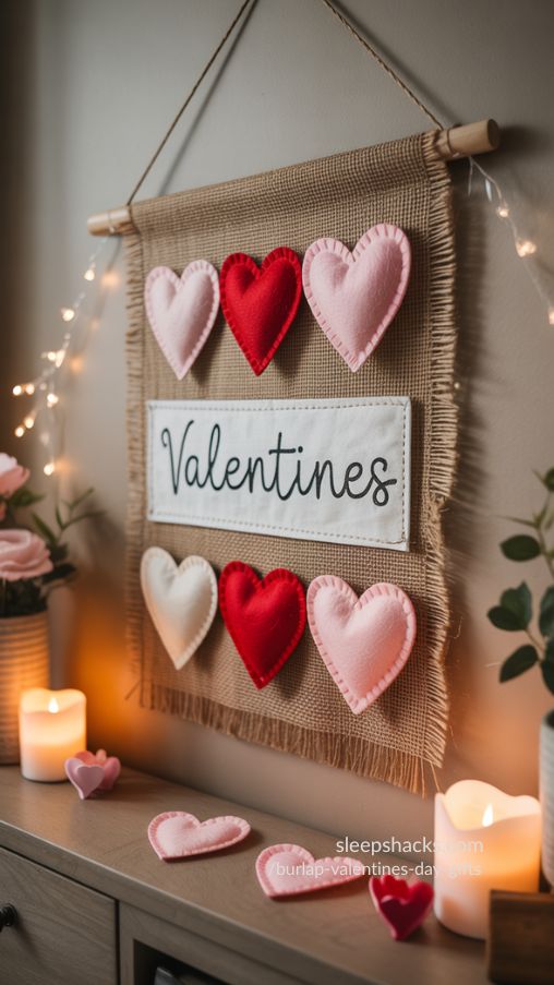 Rustic Burlap Valentines Wall Hanging