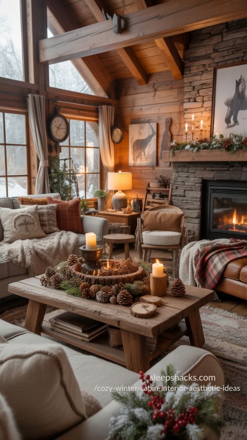 Rustic and Seasonal Accents for Cozy Winter Cabin Interiors