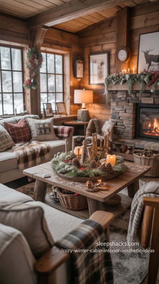 Rustic and Seasonal Accents for Cozy Winter Cabin Interiors