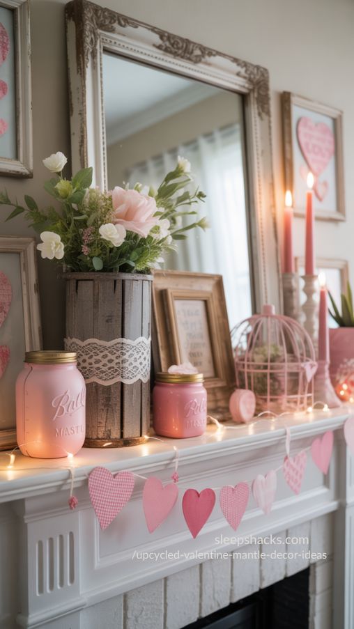 Shabby Chic and Rustic Valentine Mantel Ideas – Upcycled DIY Styling
