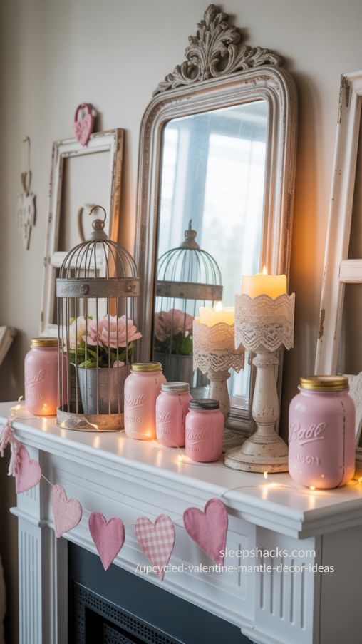 Shabby Chic and Rustic Valentine Mantel Ideas – Upcycled DIY Styling