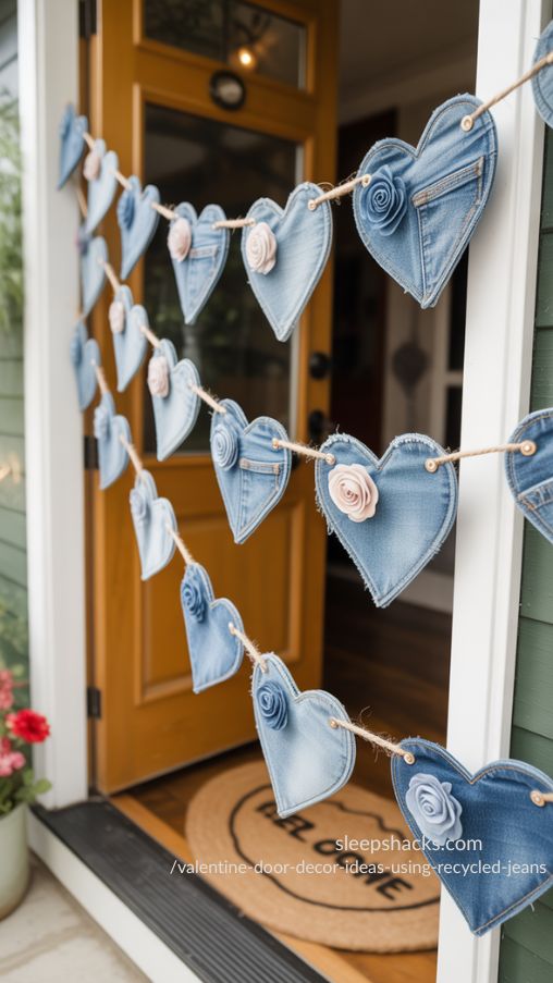 Simple Denim Heart Garland – Step-by-Step Valentine Door Decor Using Recycled Jeans