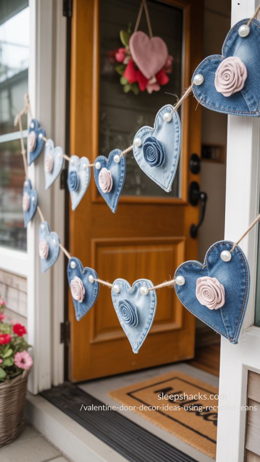 Simple Denim Heart Garland – Step-by-Step Valentine Door Decor Using Recycled Jeans