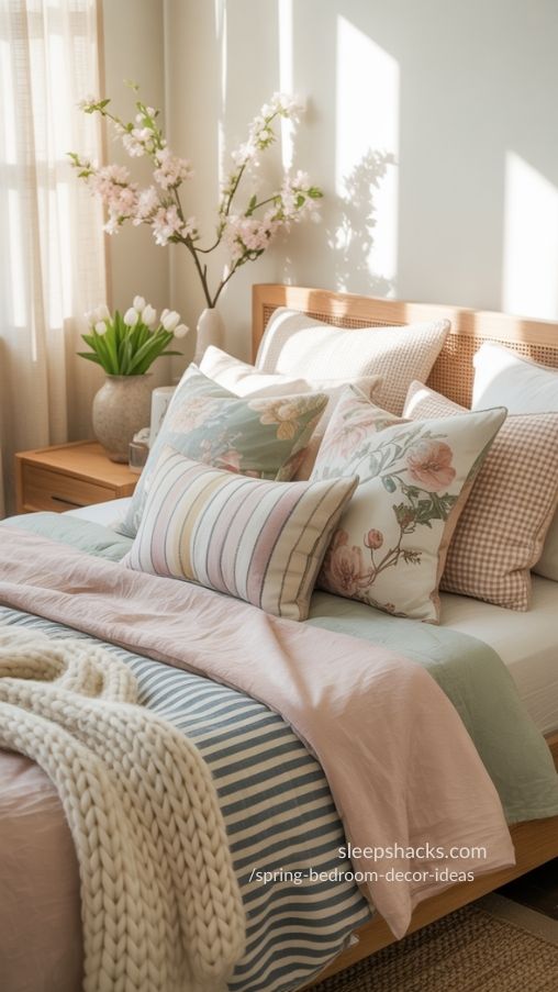 Spring Bedroom Bedding and Throw Pillow Ideas