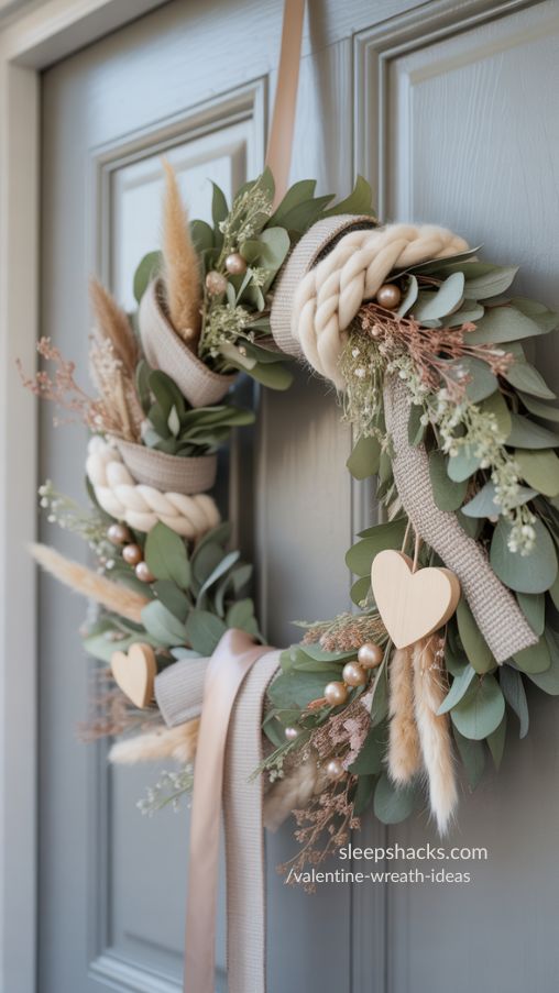 Textured Modern Valentine Wreath with Layered Yarn, Fabric, and Accents