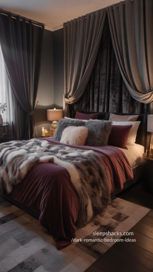 Textures That Enhance Romance – Layered, Cozy, and Luxurious Dark Bedroom