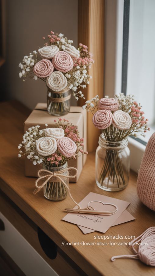 Tiny Crochet Flower Bouquets – Sweet and Compact Valentines Day Decor