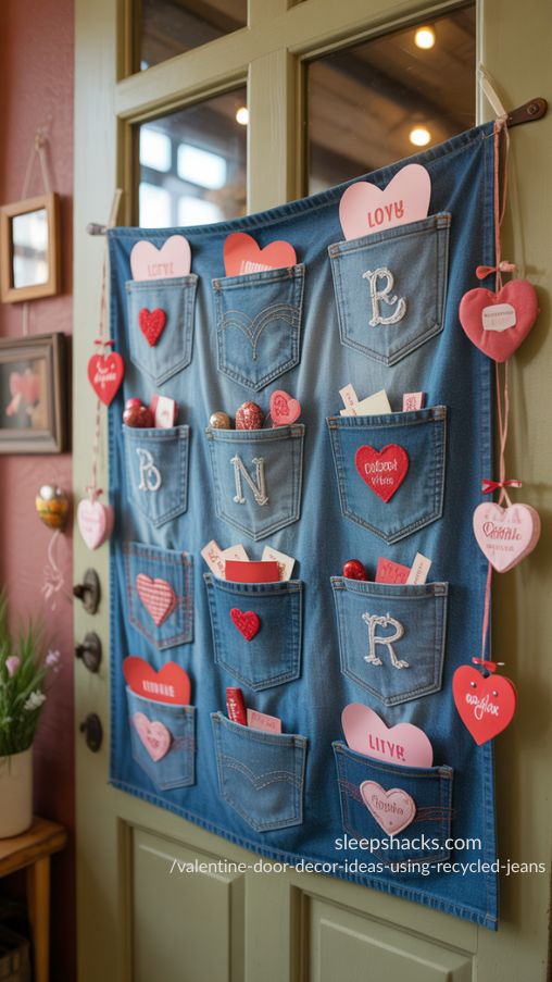 Upcycled Jean Pockets for Personalized Valentine Door Decor – DIY Ideas