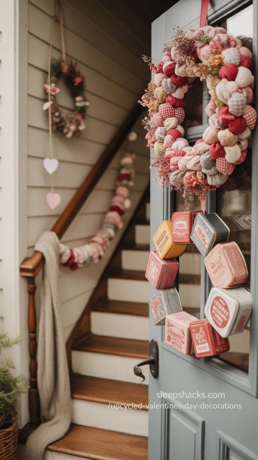 Upcycled Valentine Wreaths and Cozy Door Decor with Fabric and Vintage Accents