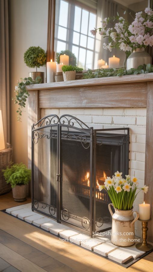 Update the Mantel with a Stylish Screen – Spring Decorating Ideas