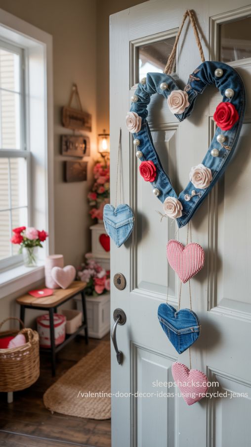 Valentine Door Decor Ideas Using Recycled Jeans – Eco-Friendly DIY