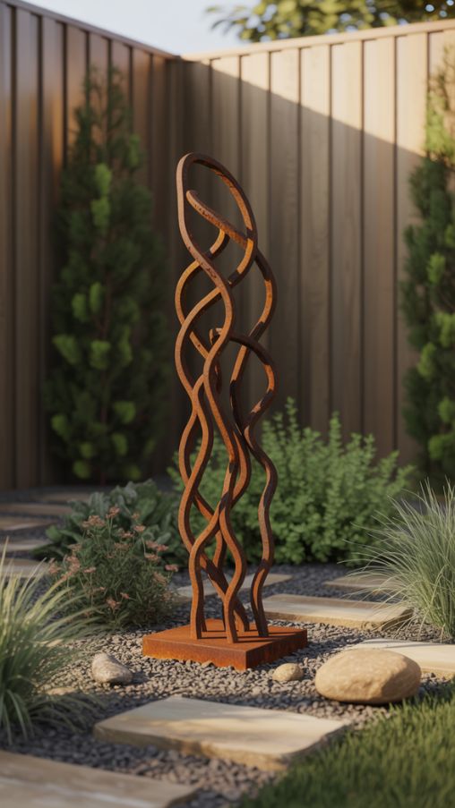 Abstract Rusted Metal Forms for Modern Garden Corners