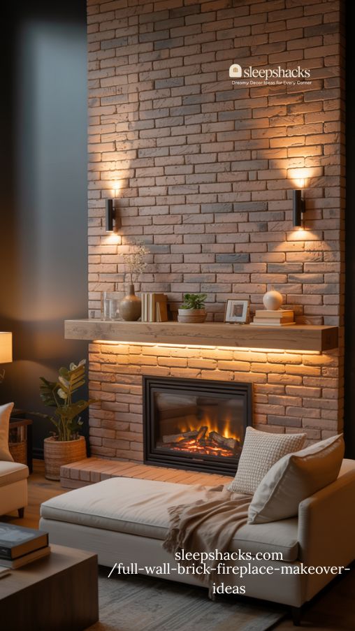 Accent Lighting Ideas for a Full Wall Brick Fireplace Makeover