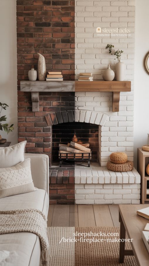 Before and After Brick Fireplace Makeover Inspiration for Living Rooms