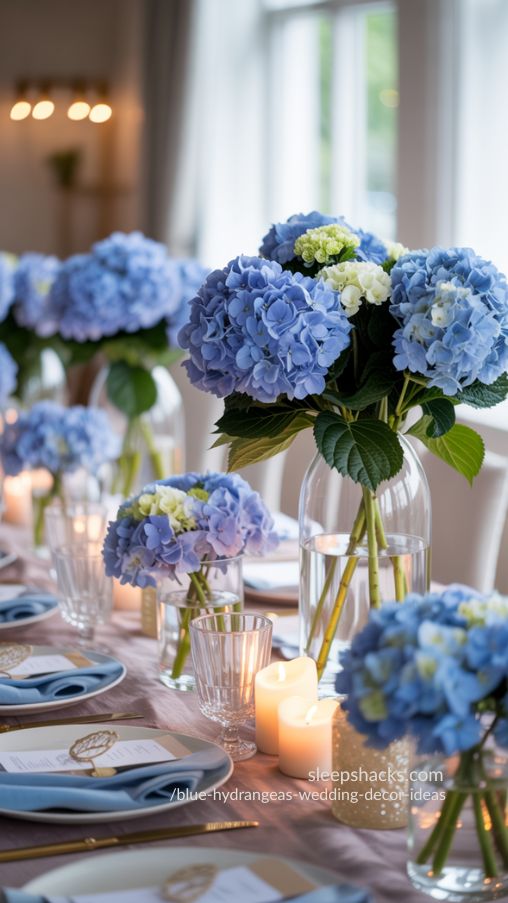Blue Hydrangea Bridal Shower Table Inspiration