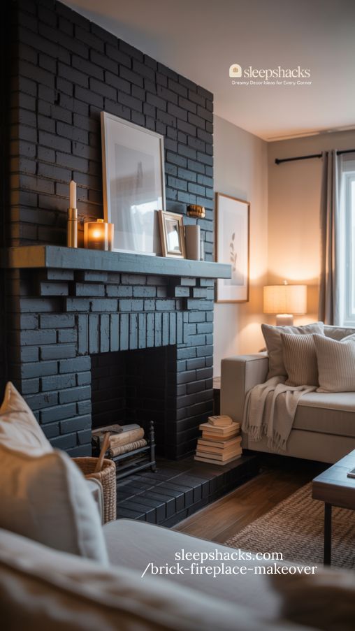 Bold Charcoal Brick Fireplace Makeover for a Dramatic Living Room