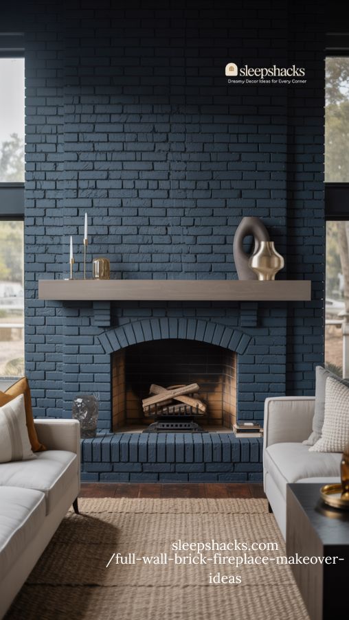 Bold Colorful Brick Fireplace Makeover for a Statement Living Room