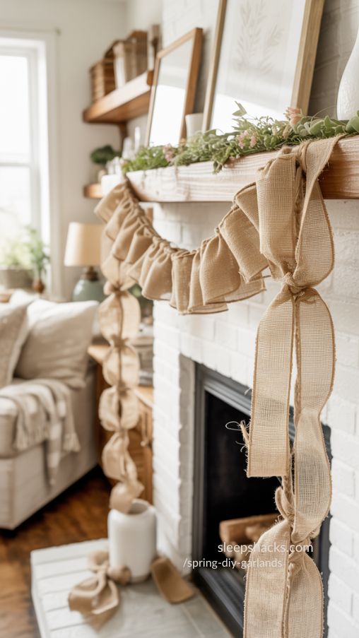 Burlap Ribbon Garland Adding Rustic Spring Charm to a Cozy Home