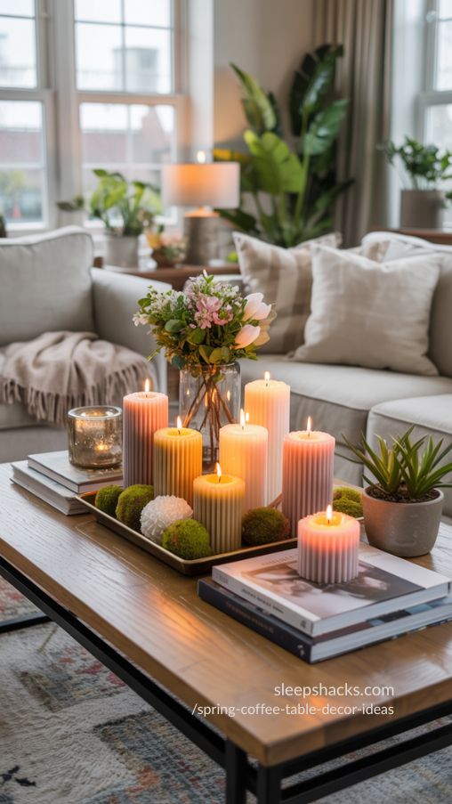Candle Layering for Seasonal Ambiance – Chic Spring Coffee Table Styling