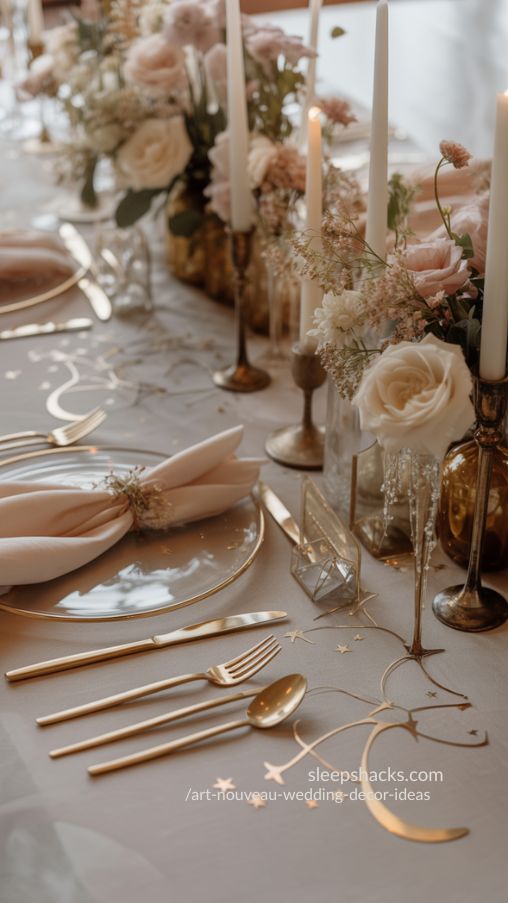 Celestial Table Accents for Art Nouveau Wedding with Subtle Metallic Details