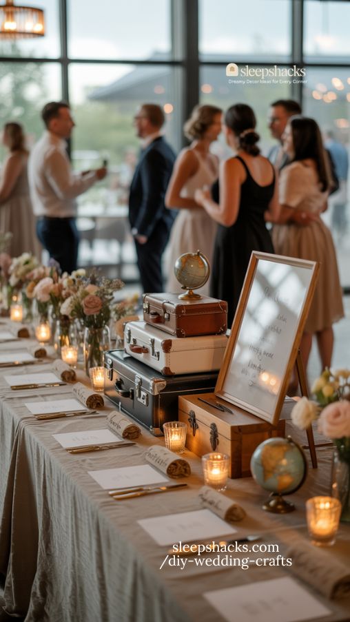 Charming Vintage Guest Book Table with Travel-Inspired Props