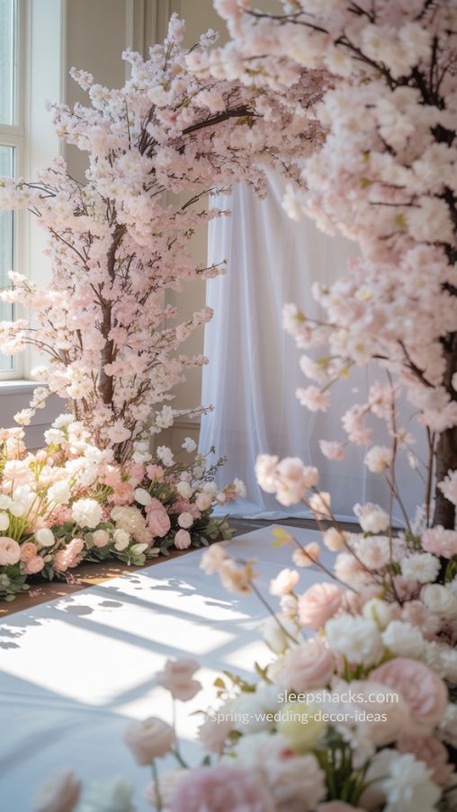 Cherry Blossom Ceremony Backdrop for a Whimsical Spring Wedding