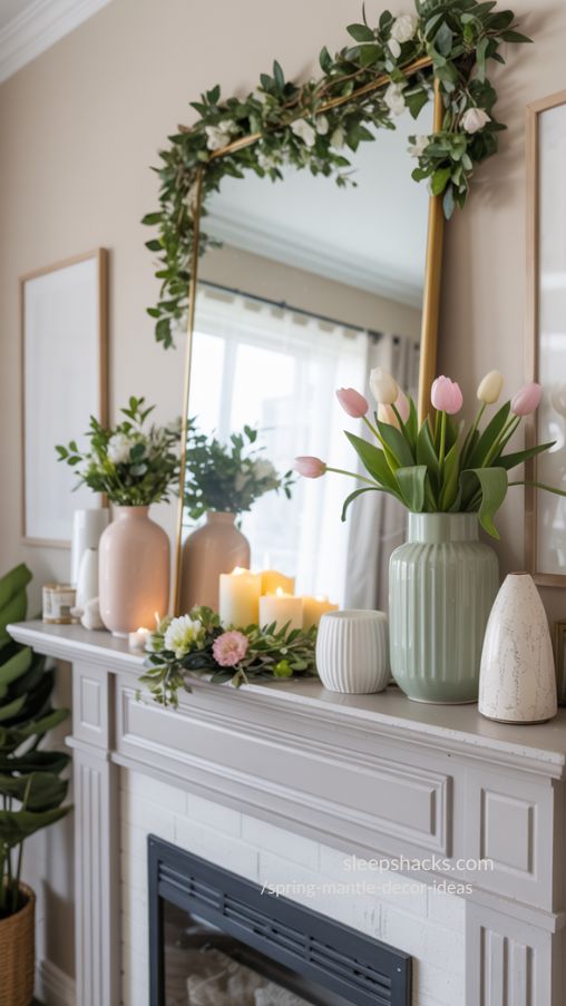 Choosing the Perfect Backdrop for Your Spring Mantle | Neutral Walls and Fresh Spring Styling