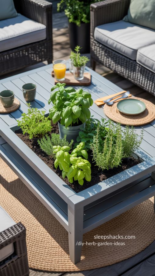 Coffee Table with Built-In Herb Planter