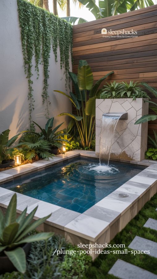 Compact Plunge Pool with Waterfall Feature for Small Backyards