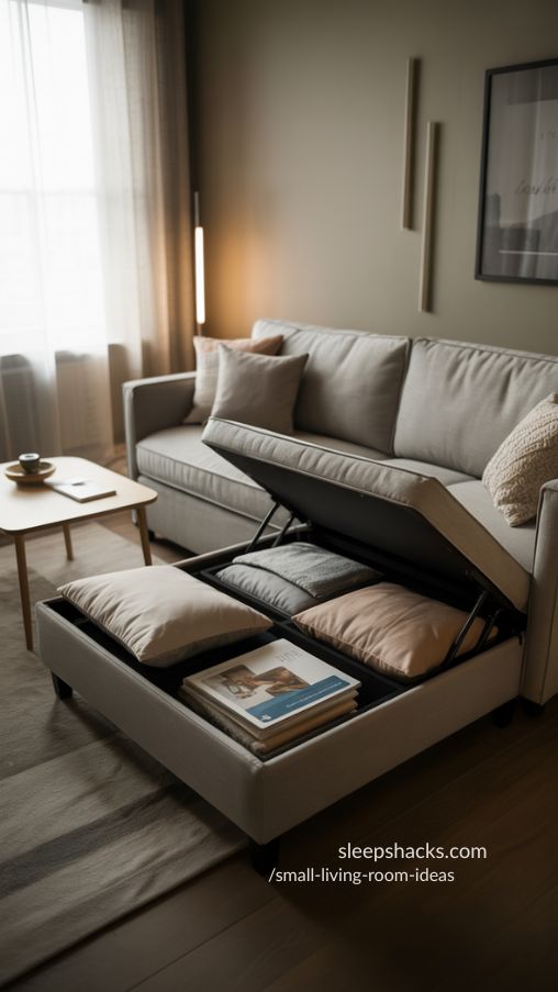 Compact Sofa With Hidden Storage in Cozy Small Living Room