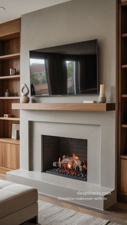Contemporary Fireplace Makeover With Low Mantel and TV – Sleek Modern Design