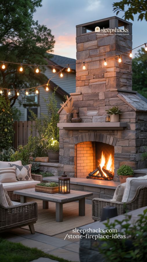 Cozy Outdoor Stone Fireplace Ideas for Backyard Retreats
