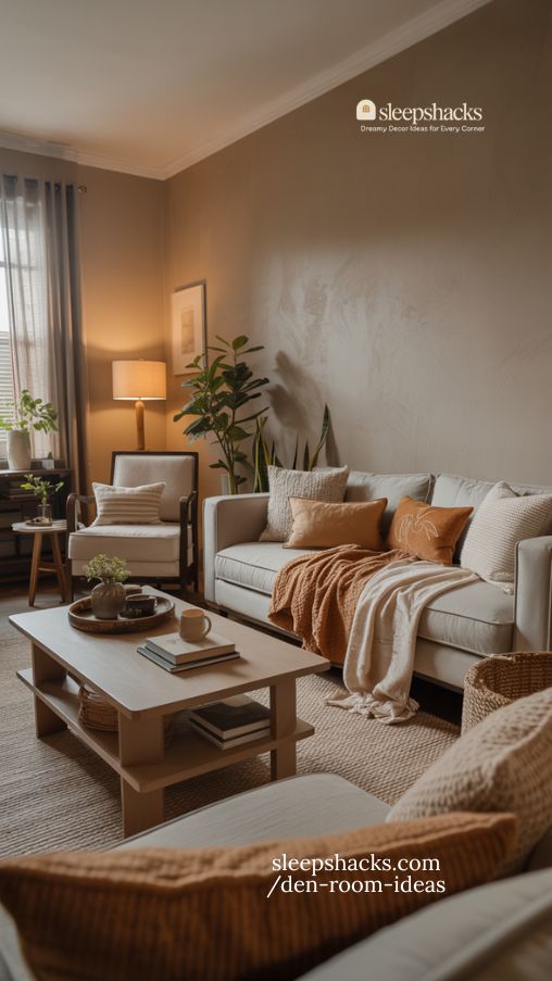 Cozy and Inviting Den Room Ideas with Layered Textures and Warm Lighting